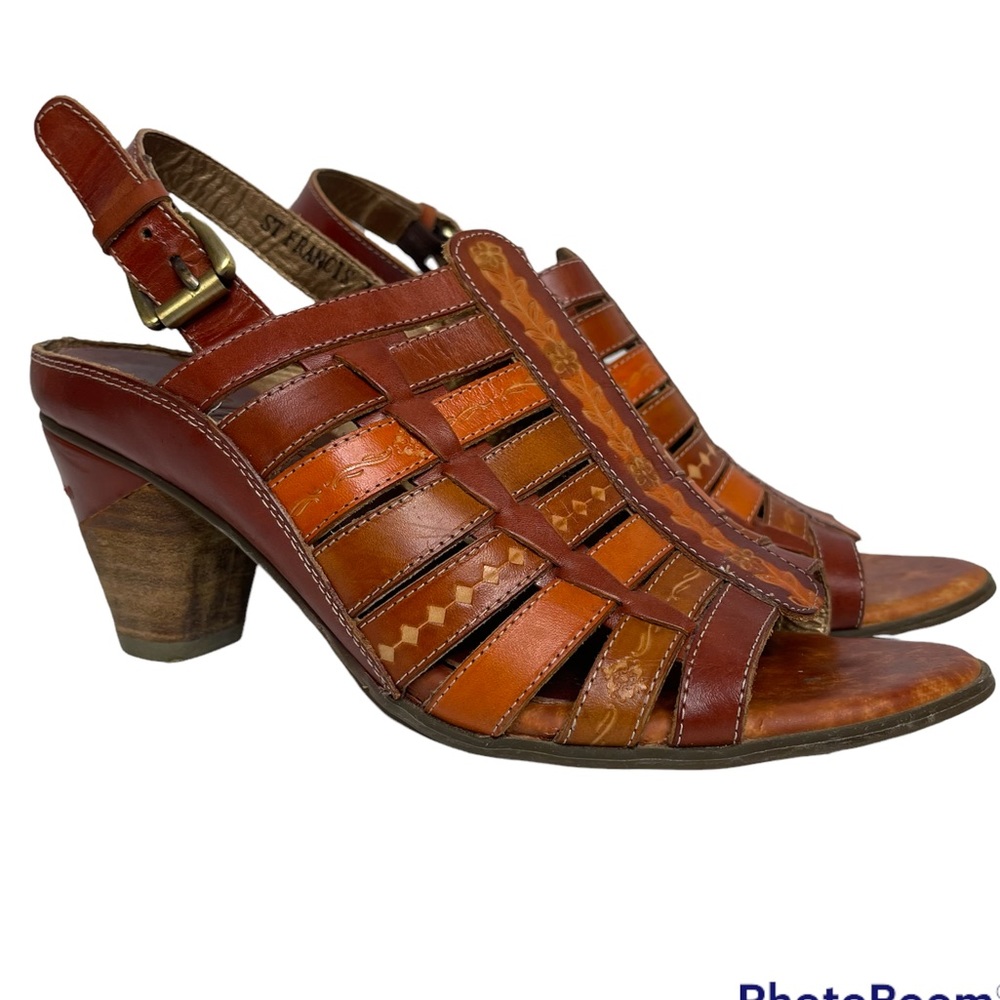 Corkys elite st Francis leather painted sling back /buckle stacked heel …